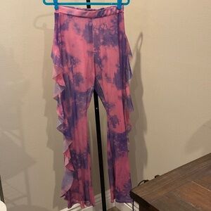 Pink and Purple Tie-Dye sheer Ruffle Pants